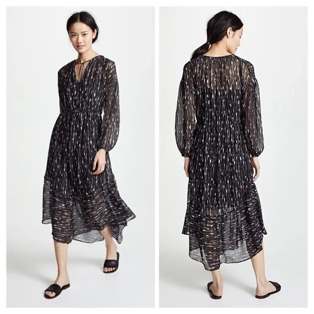 Vince Brushstroke Shirred Seamed Dress Sz XS